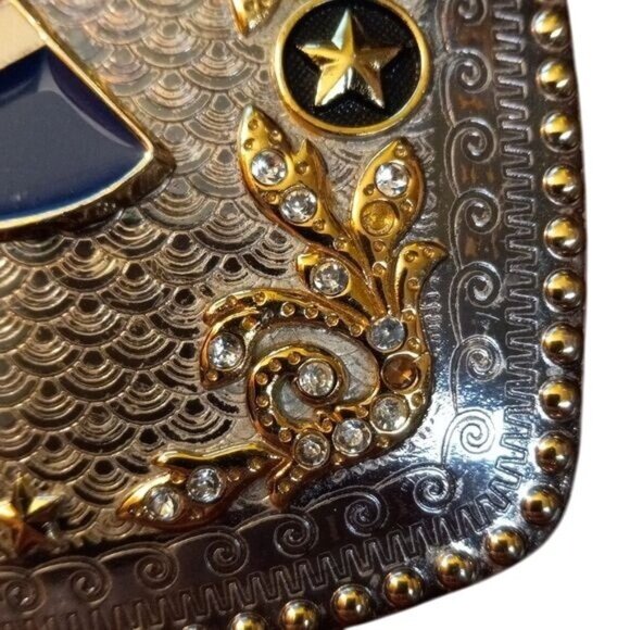 Belt Buckle Flag Dominican Republic Clear Stones Silver Gold Enamel Stars Foral - Picture 7 of 11